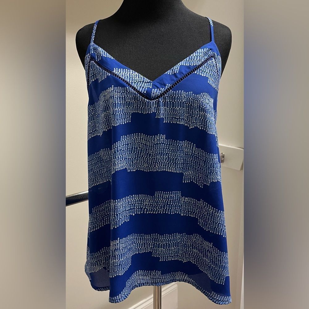 Collective Concepts Women's Blue & White Sleeveless Racerback Tank Top Size M